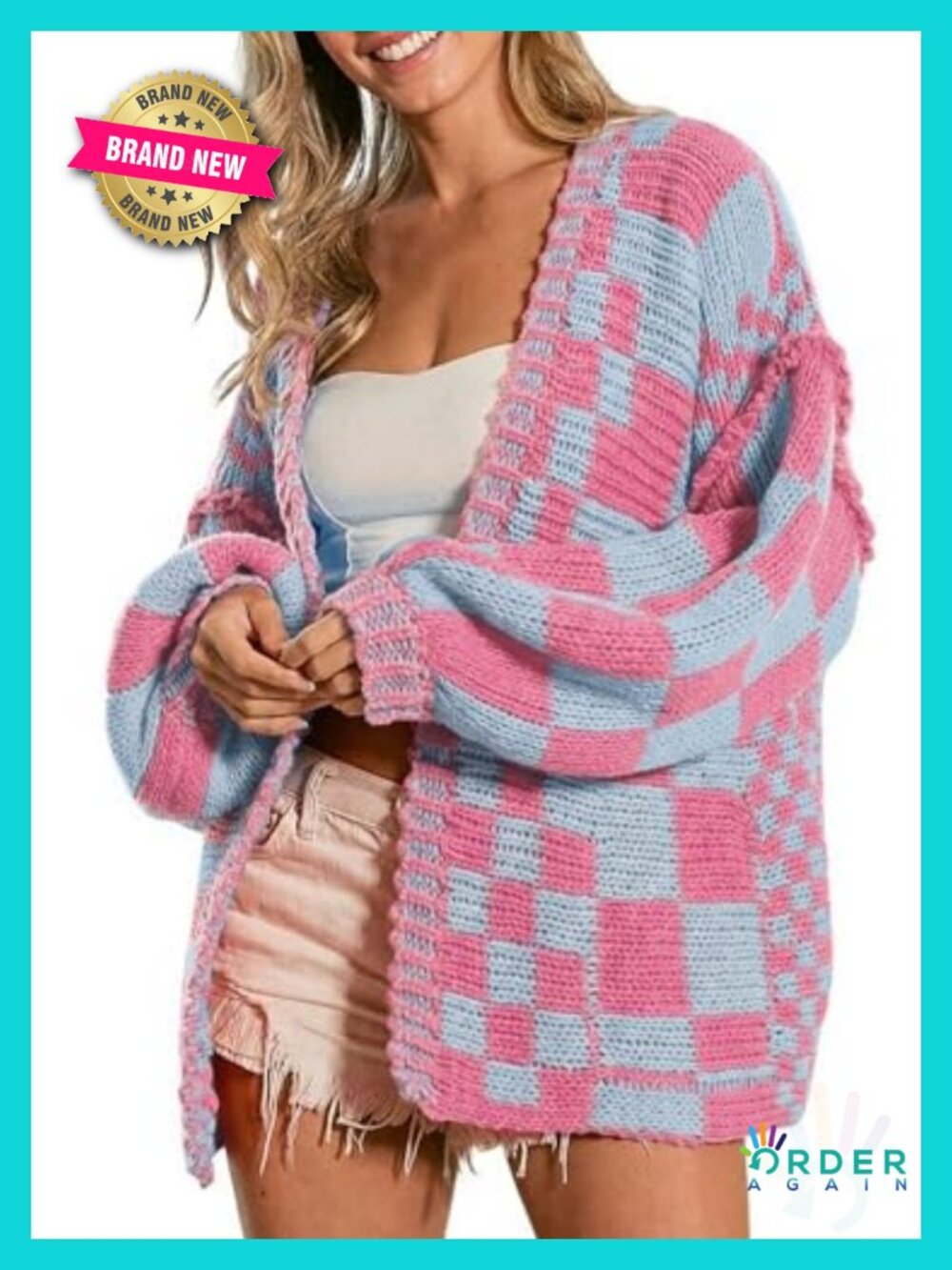 Chunky Checkered Cardigan Sweater Acrylic Boyfriend Style